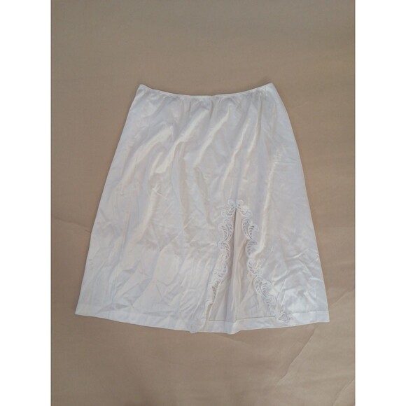 Vintage Sears The Doesnt Slip Ivory Lace Half Slip Nylon Skirt Slit Size Large - Picture 1 of 6